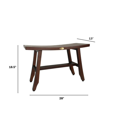 Teak Shower Bench 28 Inch Waterproof Wooden Seat For Inside Shower Spa Quality Shower Chair Curved Seat With Non Slip Feet