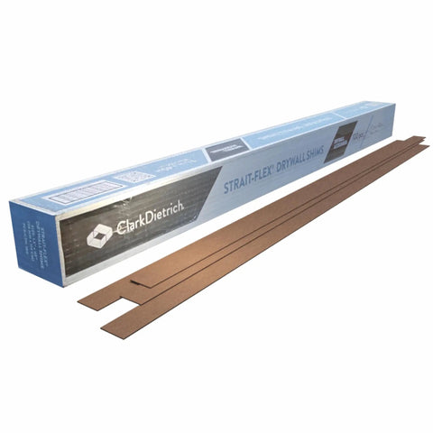 Drywall Shims For Leveling And Framing Fixes, Easy Dispense Cardboard Strips, 100 Pieces, shown next to blue packaging box.