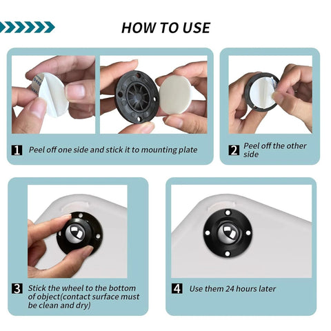Installation guide for Self Adhesive Caster Wheels 1 Inch For Furniture And Kitchen Appliances Stainless Steel Swivel Anti Rust Universal Wheel For Bucket Storage Bins 28 Lbs Load Capacity Per Roller 4 Pack
