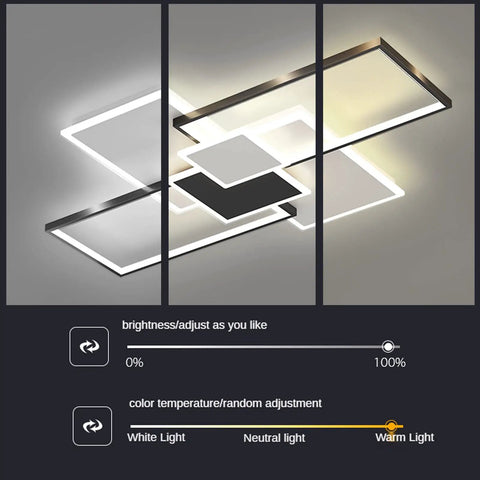 Brightness and color temperature settings of Dope 113W LED Ceiling Light Flush Mount, Dimmable Modern Fixture With Metal And Acrylic 4 Rectangle Panels