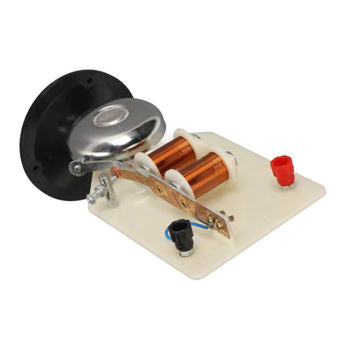 Magnetic Electromagnet Demonstration Kit For Physics Class With Vertical Bell Mechanism And Base showing copper coils and connectors