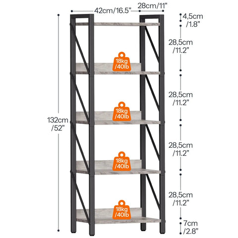 No Fuss Five Tier Industrial Bookcase With Sturdy Metal Frame And Secure Back Barrier Sweet Vertical Storage Organizer That Looks Dang Fine In Any Living Room Or Home Office Greige And Black