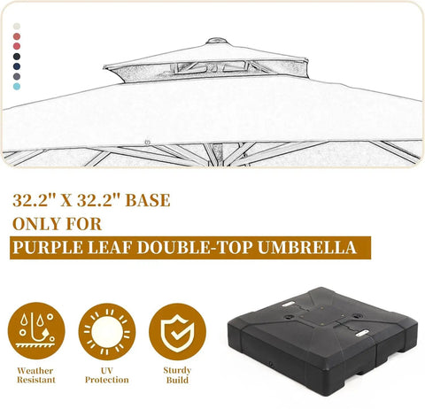 Offset Patio Umbrella Base For Purple Leaf Offset Umbrellas, Sand Or Water Fill, Square 32 Point 2 Inch PP Plastic, weather resistant