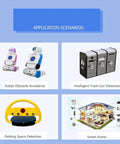 Applications include robot obstacle avoidance, intelligent trash can detection, parking space detection, and smart home systems.