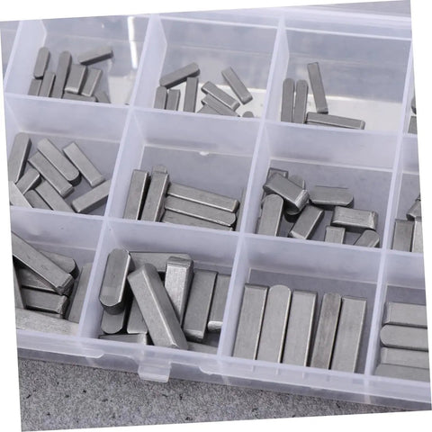 140 Piece Square Parallel Bond Kit Flat Head Machine Keys Connective Pins Solid Steel Build For Tight Workpiece Connections Good For DIY Shelves Electrical Appliances Pro Workshop Assembly This Heavy Duty Key Set Is A Game Changer For Repairs. steel keys in plastic organizer tray