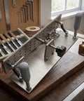 Evenoonest Portable V Clamp Sanding Machine Stainless Steel Handheld Belt Sander Fixed Angle Sharpener on workbench.