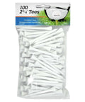 Two And Three Quarters Inch White Golf Tees, 100 Pack, precision milled hardwood, eco-friendly, biodegradable in clear packaging