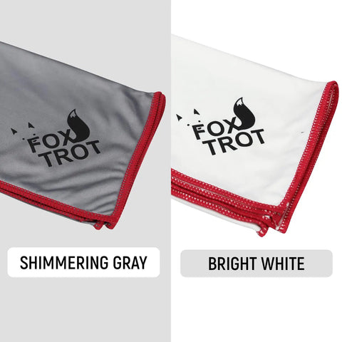 Close-up of Large Microfiber Polishing Cloths for Glassware 2 Pack White and Gray Streak Free Lint Free Shine and Clarity for Wine