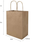 Bulk 100 Pack 8x4.75x10 Inch Kraft Paper Bags With Handles Natural Brown Gift Bags