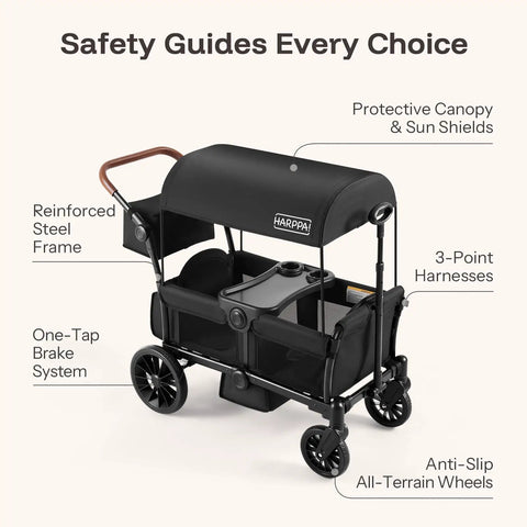All-Terrain Wagon Stroller For Two Kids Kid-Friendly Foldable Outdoor Beach Wagon With Removable Canopy and storage