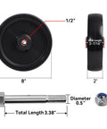Eight Inch By Two Inch Polyolefin Caster Wheels Heavy Duty Swivel Plates, top view with dimensions shown for utility carts.