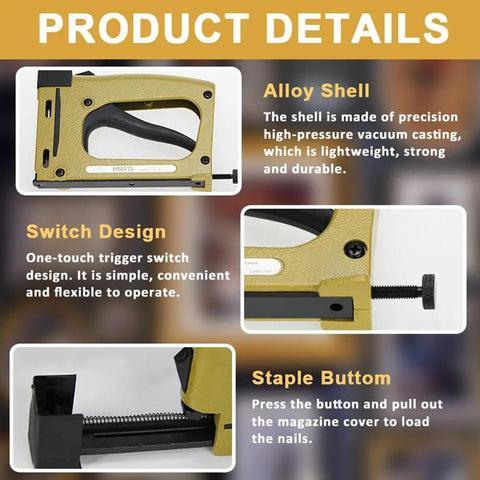 Pro Grade Point Driver For Picture Framing With 1000 Points featuring alloy shell, switch design, and staple button details