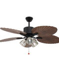 52" Tropical Ceiling Fan with Light, Indoor Outdoor Palm Leaf Ceiling Fan with decorative light and spacious palm leaf blades.