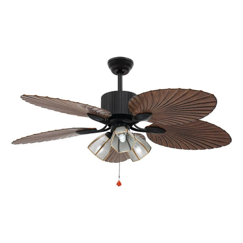 52" Tropical Ceiling Fan with Light, Indoor Outdoor Palm Leaf Ceiling Fan with decorative light and spacious palm leaf blades.