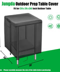Outdoor Prep Table Cover 24x24x34 Inches, Weatherproof Oxford Fabric shown on stainless steel prep cart