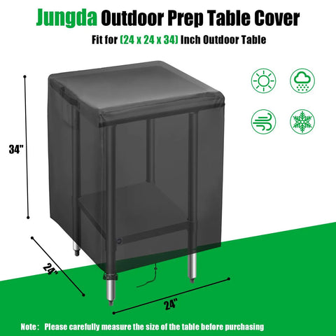 Outdoor Prep Table Cover 24x24x34 Inches, Weatherproof Oxford Fabric shown on stainless steel prep cart