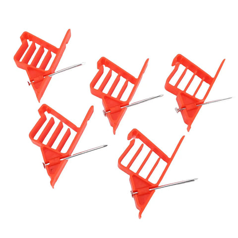 Set of five Top Rated Heavy Duty Cable Stackers for Organizing Coaxial Data and Power Cables, durable plastic with nails.