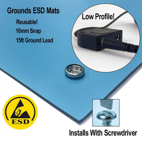 Table Mat Grounding Kit With Universal Snap Kit And 15 Foot 1M Ohm Ground Cord For ESD Safe Work Surfaces and 10mm snap