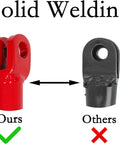 Comparison of red and black components showing solid welding with "Ours" and "Others" labels for Spring Loaded Kickstand For Coleman CT100U CC100X Baja DB30 Doodle Bug Mini Bikes With Red Finish Precise 138mm Angle Rock Solid Stability Easy Mount Perfect Fit For Blitz Dirt Bug Racer Mini Bike Models