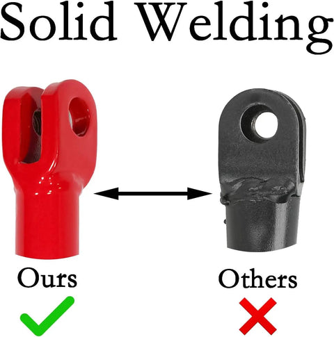 Comparison of red and black components showing solid welding with "Ours" and "Others" labels for Spring Loaded Kickstand For Coleman CT100U CC100X Baja DB30 Doodle Bug Mini Bikes With Red Finish Precise 138mm Angle Rock Solid Stability Easy Mount Perfect Fit For Blitz Dirt Bug Racer Mini Bike Models