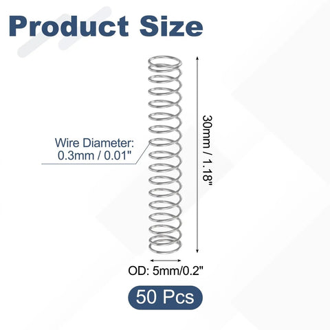 50 Pcs 304 Stainless Steel Compression Springs 0.3mm Wire 5mm OD 30mm Free Length Tiny Pen Springs for Home Fixes