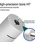 Close-up of 32mm Shaft Coupler for Automation Equipment, 45mm Length, 14mm Bore, Aluminum Alloy Anodized Connector, Precise H7 Fit