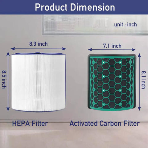 Dimensions of HEPA and activated carbon filters for Two Pack Air Purifier Filter Replacement For TP04 HP04 DP04 TP05 DP05