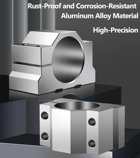 65mm CNC Spindle Clamp Bracket Aluminum Alloy Mount for CNC Engraving Machines with Four Screws, Side and Front View