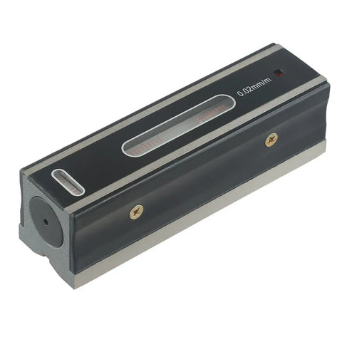 Precision 0.02mm/m Machinist Level, Industrial Grade Steel Spirit Level with V-Groove Base & Graduated Bubble Vial for Machinery Setting and Small Angle Measurement, close-up view showing graduated vial.