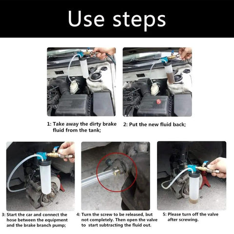 All In One Brake Fluid And Clutch Fluid Extractor Kit For Cars And Motorcycles in use, showing step-by-step process