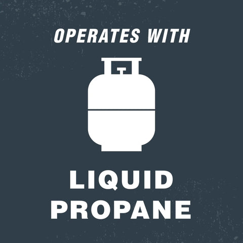 Operates with liquid propane graphic for 10,000 BTU Vent Free Radiant Propane Heater With Piezo Ignition, Heats Up To 300 Sq Ft.