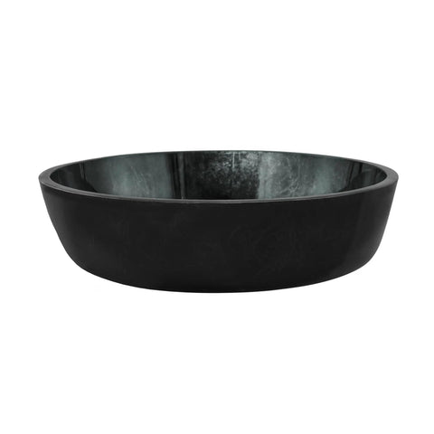 Avallon 16.5 Inch Round Glass Vessel Sink In Black For Above Counter Install Designed For Wall Mounted Faucets No Faucet Holes And Standard 1.75 Inch Drain Opening Made From Durable Tempered Glass For A Modern Bathroom Vanity Upgrade, side view