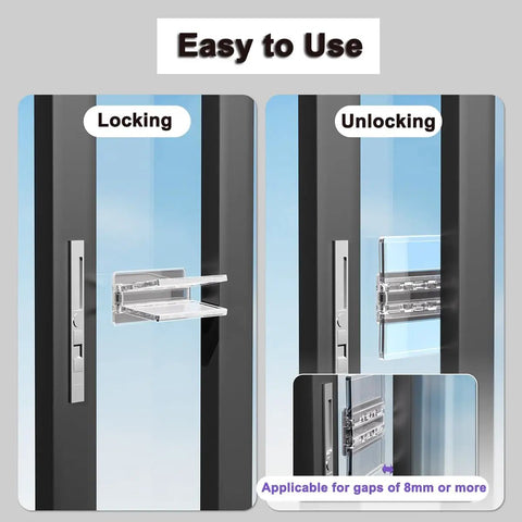 Easy to use 2 Pack Sliding Door Locks For Child Safety Easy Adhesive Backed No Drill Install For Patio Doors Glass Window Stopper