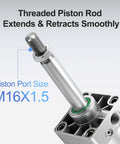 Heavy Duty Pneumatic Air Cylinder Two And A Half Inch Bore, 3.94 Inch Stroke, Double Acting, Single Rod, M16 By 1.5 Threaded Rod