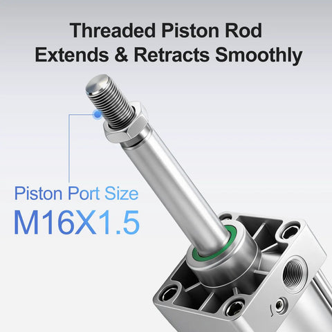 Beefy And Rugged Heavy Duty Pneumatic Air Cylinder M16 threaded rod detail with smooth actuation