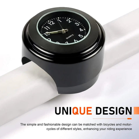 Bike Handlebar Clock Waterproof And Shockproof Metal Time Display For 25-26 Mm Bars With Night Visibility, Black