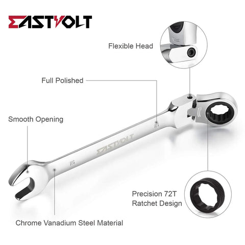 Flex Head Ratcheting Wrench Set 12 Piece Metric 8mm To 19mm With Open And Box End Spanners Chrome Vanadium Steel Includes Tool Box 72 Tooth Ratchet And 5 Degree Swing Arc