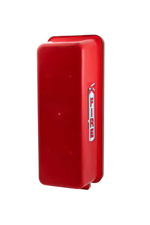 2 Pack Red Surface Mount Fire Extinguisher Cabinet With Front Pull Cover For 10 Lb Extinguishers, heavy-duty polymer design.