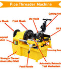 Rugged Industrial 3 In 1 Electric Pipe Threading Tool For Half To Two Inch Pipes With Durable Alloy Steel Cutter Head That Handles Water Gas And Electrical Conduit Jobs Like An Absolute Badass 220V labeled features.