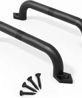 Ten Inch Barn Door Pull Handle Set, Rustic Black Solid Steel With Powder Coat Finish and Easy Install Screws, Two Pack