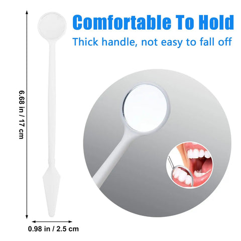 Disposable Plastic Dental Mirrors Set For Teeth Inspection, 40 Curved Angled Mouth Mirrors In Four Colors White Yellow Pink Blue, Lightweight Dental Tools For Exams, Cleaning, And Home Oral Care, 17 cm, white