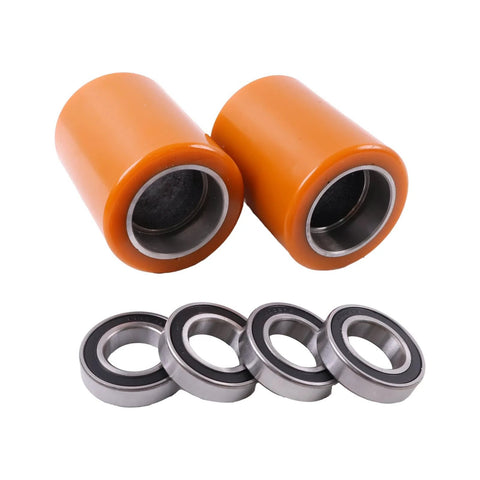 2X Load Wheel 51064639 Replacement For Jungheinrich EJE120 Pallet Jack - Heavy Duty Wheel Set, orange with bearings, front view