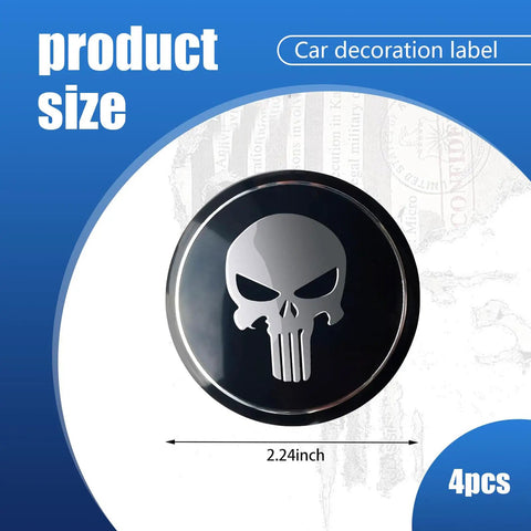 Step Up Your Daily Ride With These Heavy Duty Black Metal Skull Car Wheel Center Caps Rocking A Durable 2.2 Inch Hub Cover.