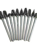 Heavy Duty Tungsten Carbide Drill Bits And Rotary Milling Cutters With One Eighth Inch Shank set of 10 with various bur shapes for precision cutting.