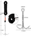 Heavy Duty 3 Claw Stainless Grappling Hook For Retrieval And Climbing Outdoor Gear With Carabiner Style Clip and rope dimensions
