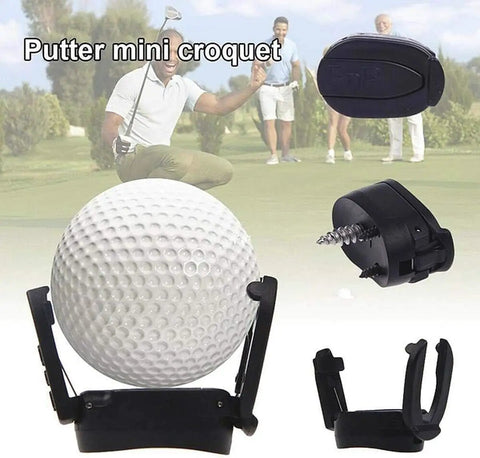 Foldable Golf Ball Retriever For Putter With Suction Cup Grabber Three Prong Ball Picker Screw Mount in use on golf course