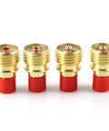 Close-up of 40 Piece TIG Torch Gas Lens Collet Bodies, brass with red base, for WP9 WP20 WP25 Welders, Sizes Four to Twelve