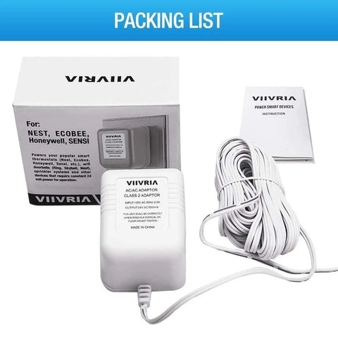 Box and coiled cable of AC 24 Volt Transformer And C Wire Adapter For Ring Doorbell And Smart Thermostats, shown with manual.