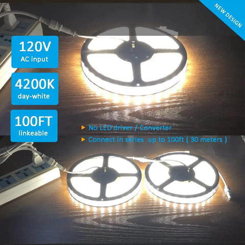 Go-To Dimmable LED Strip Lights 16.4ft Long, 4200K Daylight Glow For Under Cabinet And Cove Lighting
