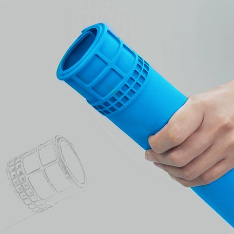 Hand holding rolled Blue Anti Static ESD Mat For Workbench And Desk 13.8 By 9.8 Inch Silicone Solder Pad With Screw Notches